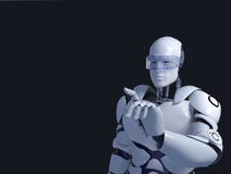 Biała robot technologia która myśleć i swój podbródek naprawdę technologia w przyszłości na czarnym tle, ilustracji Biała robot technologia która myśleć i swój podbródek naprawdę technologia w przyszłości na czarnym tle, ilustracji