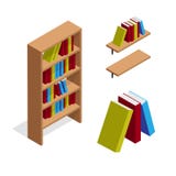 Bibliothèque et étagère isométriques avec l'illustration de livres illustration libre de droits Bibliothèque et étagère isométriques avec l'illustration de livres illustration libre de droits