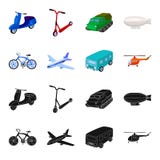 Bicicleta, avião, ônibus, tipos do helicóptero do transporte Ícones ajustados da coleção do transporte no preto, vetor do estilo Imagem de Stock Royalty Free Bicicleta, avião, ônibus, tipos do helicóptero do transporte Ícones ajustados da coleção do transporte no preto, vetor do estilo Imagem de Stock Royalty Free