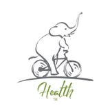 Bicicleta tirada mão da equitação do elefante com rotulação ilustração royalty free Bicicleta tirada mão da equitação do elefante com rotulação ilustração royalty free