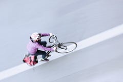 Bicycle Rider In An Aerial View Stock Photography