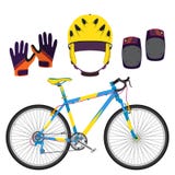 Bicycle, велосипед оборудование и защитите шестерню в плоском стиле Стоковая Фотография RF Bicycle, велосипед оборудование и защитите шестерню в плоском стиле Стоковая Фотография RF