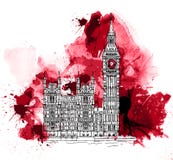 Big Ben, Londres Reino Unido Bosquejo con efecto colorido del color de agua ilustración del vector Big Ben, Londres Reino Unido Bosquejo con efecto colorido del color de agua ilustración del vector