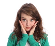 Big blue eyes of surprised brunette teenager girl stock image Big blue eyes of surprised brunette teenager girl stock image