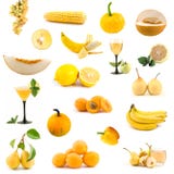 Big Collection Of Yellow Vegetables And Fruits Stock Photo