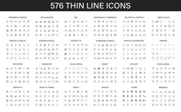 Big collection of 576 thin line icon. Web icons. Business, finance, seo, shopping, logistics, medical, health, people, teamwork,