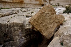 Big Cube Stone In Nahal Darga Canyon ,Judean Desert, Israel Stock Image