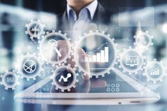 Big data analytics. BI business intelligence concept with chart and graph icons on virtual screen. Stock Image Big data analytics. BI business intelligence concept with chart and graph icons on virtual screen. Stock Image