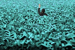 Big data concept, businessman was flooded with huge green characters royalty free stock image Big data concept, businessman was flooded with huge green characters royalty free stock image