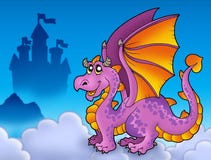 Big purple dragon near castle Stock Image Big purple dragon near castle Stock Image