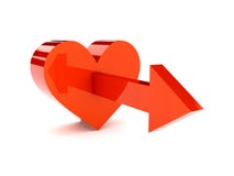 Big Red Heart With Arrow Pointing Forward. Royalty Free Stock Photo