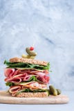 Big sandwich with ham, deli meat and vegetables Stock Image Big sandwich with ham, deli meat and vegetables Stock Image