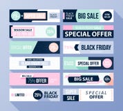 Big set of Black Friday web banners with soft colors in flat style