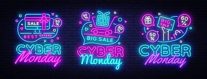 Big set Cyber Monday, Vector illustration discount sale concept in neon style, online shopping and marketing concept vector illustration Big set Cyber Monday, Vector illustration discount sale concept in neon style, online shopping and marketing concept vector illustration