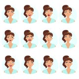 Big set of girl`s emotions. Woman`s face expressions. stock illustration Big set of girl`s emotions. Woman`s face expressions. stock illustration