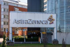 A big sign with AstraZeneca logotype outside the entrance.