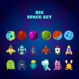 Big space set. Set of space elements. planets, rockets and monsters royalty free illustration Big space set. Set of space elements. planets, rockets and monsters royalty free illustration
