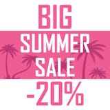 A big summer sale, palms on a pink background with a discount of twenty percent. Cheap, sell, offer stock illustration A big summer sale, palms on a pink background with a discount of twenty percent. Cheap, sell, offer stock illustration