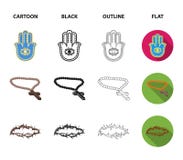 Bijbel, menorah, hamsa, orthodox kruis Pictogrammen van de godsdienst de vastgestelde inzameling in beeldverhaal, zwarte, overzic royalty-vrije illustratie Bijbel, menorah, hamsa, orthodox kruis Pictogrammen van de godsdienst de vastgestelde inzameling in beeldverhaal, zwarte, overzic royalty-vrije illustratie