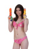 Bikini Girl With Two Water Gun Royalty Free Stock Images
