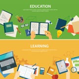 Bildung und Lernen der flachen Designschablone der Fahne stock abbildung Bildung und Lernen der flachen Designschablone der Fahne stock abbildung