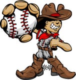Bille de fixation de joueur de baseball de gosse de cowboy de dessin animé illustration stock Bille de fixation de joueur de baseball de gosse de cowboy de dessin animé illustration stock