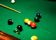 Billiard Balls On Green Table Stock Photo