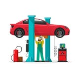 Bilreparationen shoppar stationen, repairmanen, auto diagnostikhjälpmedel, mekanikerseminarium royaltyfri illustrationer Bilreparationen shoppar stationen, repairmanen, auto diagnostikhjälpmedel, mekanikerseminarium royaltyfri illustrationer