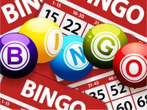 Bingo piłki nad czerwonymi bingo kartami ilustracja wektor Bingo piłki nad czerwonymi bingo kartami ilustracja wektor