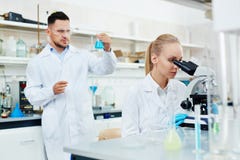 Biochimici che lavorano nel laboratorio moderno Immagine Stock Biochimici che lavorano nel laboratorio moderno Immagine Stock