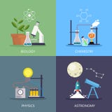 Biologie- und Physik-, Chemie- und Astronomiegestaltungselement in der flachen Art vektor abbildung Biologie- und Physik-, Chemie- und Astronomiegestaltungselement in der flachen Art vektor abbildung