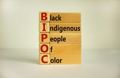 BIPOC symbol. Abbreviation BIPOC, black, indigenous and people of color on wooden cubes. Beautiful white background. Copy space.
