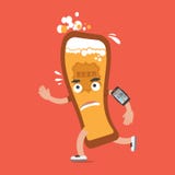 Birra in fuga con il personaggio dei cartoni animati di concetto di salute di Smartphone illustrazione vettoriale Birra in fuga con il personaggio dei cartoni animati di concetto di salute di Smartphone illustrazione vettoriale