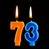 Birthday burning candles in the form of 73 seventy three for cake isolated on black background. stock photo Birthday burning candles in the form of 73 seventy three for cake isolated on black background. stock photo