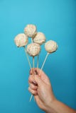 Birthday food - cake pop. White chocolate sweets on stick royalty free stock photography Birthday food - cake pop. White chocolate sweets on stick royalty free stock photography