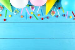 Birthday party kit with copy space stock photography Birthday party kit with copy space stock photography