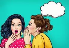 Bisbolhetice das mulheres do pop art com bolha do pensamento Anunciando o poster imagens de stock royalty free Bisbolhetice das mulheres do pop art com bolha do pensamento Anunciando o poster imagens de stock royalty free
