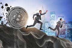 The bitcoin chasing businessman in cryptocurrency blockchain concept royalty free stock images The bitcoin chasing businessman in cryptocurrency blockchain concept royalty free stock images
