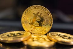 Bitcoin coins on dark background royalty free stock photography Bitcoin coins on dark background royalty free stock photography