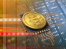 bitcoin 3d avec l'orange d'unité centrale de traitement illustration stock bitcoin 3d avec l'orange d'unité centrale de traitement illustration stock