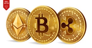 Bitcoin ondulation Ethereum pièces de monnaie 3D physiques isométriques Devise de Digital Cryptocurrency Pièces de monnaie d'or a illustration stock Bitcoin ondulation Ethereum pièces de monnaie 3D physiques isométriques Devise de Digital Cryptocurrency Pièces de monnaie d'or a illustration stock