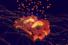 Bitcoin symbol consisting of separate flaming blocks is located on the background of a polygonal network Futuristic concept of min stock illustration Bitcoin symbol consisting of separate flaming blocks is located on the background of a polygonal network Futuristic concept of min stock illustration