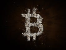 Bitcoin symbol explosion, bitcoin price drops,price go down concept, crypt o currency illustration isolated on dark background royalty free illustration Bitcoin symbol explosion, bitcoin price drops,price go down concept, crypt o currency illustration isolated on dark background royalty free illustration