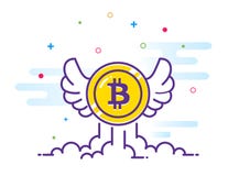 Bitcoin с иллюстрацией квартиры крылов Летание значка Bitcoin в небе Секретная монетка бита валюты Эмблема Cryptocurrency иллюстрация вектора Bitcoin с иллюстрацией квартиры крылов Летание значка Bitcoin в небе Секретная монетка бита валюты Эмблема Cryptocurrency иллюстрация вектора