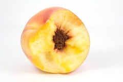 Bitten Juicy Peach On White Stock Photos