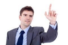biznesowego guzika imaginacyjny mężczyzna dosunięcie zdjęcia stock biznesowego guzika imaginacyjny mężczyzna dosunięcie zdjęcia stock