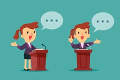 Bizneswoman daje mowie przy podium ilustracji Bizneswoman daje mowie przy podium ilustracji