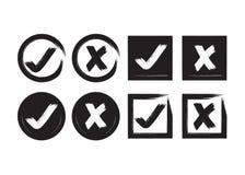 Black abstract inky circle and square check mark and crossed mark icons set Stock Photo Black abstract inky circle and square check mark and crossed mark icons set Stock Photo