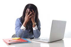 Black African American ethnicity stressed woman suffering depression at work