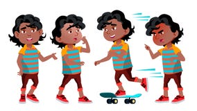 Black, Afro American Boy Kindergarten Kid Poses Set Vector. Kiddy, Child Expression. Junior. For Postcard, Cover vector illustration Black, Afro American Boy Kindergarten Kid Poses Set Vector. Kiddy, Child Expression. Junior. For Postcard, Cover vector illustration